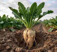Globe artichoke plant with roots in a field