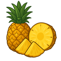 Illustration of a whole pineapple and two slices on a white background